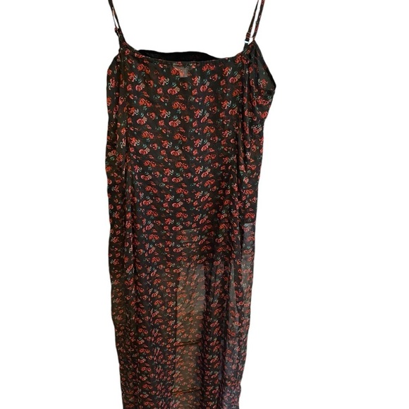 Volcom black red sheer floral rose cape top party dress vacation pool cover up - Picture 7 of 15